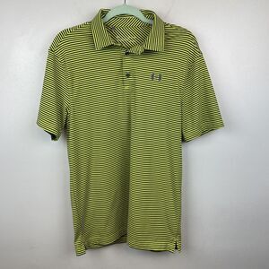 Under Armour Shirt Mens Small‎ Yellow Black Striped HeatGear Golf Polo Athletic